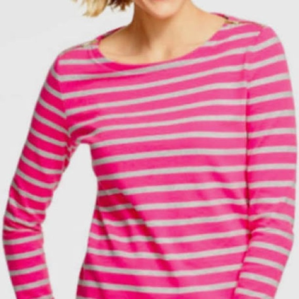 Talbots Top - Pink and Gray Striped with Zipper Detail at Shoulders